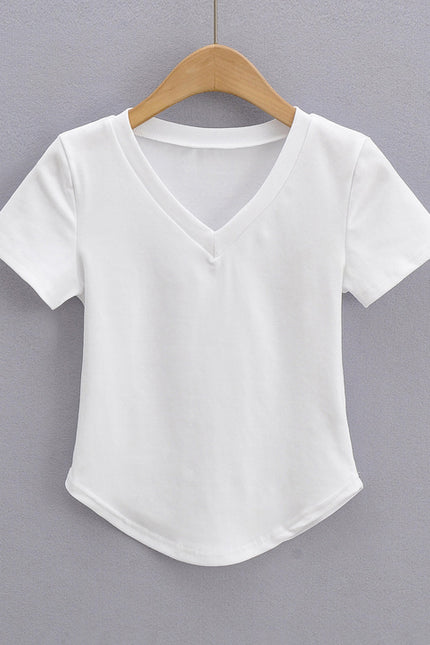 3 Colorway Solid Color v Neck Short Sleeve Casual Fashion Women t Shirt