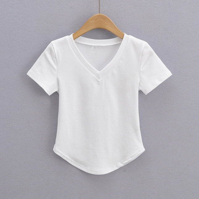 3 Colorway Solid Color v Neck Short Sleeve Casual Fashion Women t Shirt