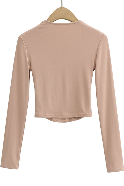 5 Colorway square Collar Solid Color Front Pleated Long Sleeve Casual Women's T-shirt