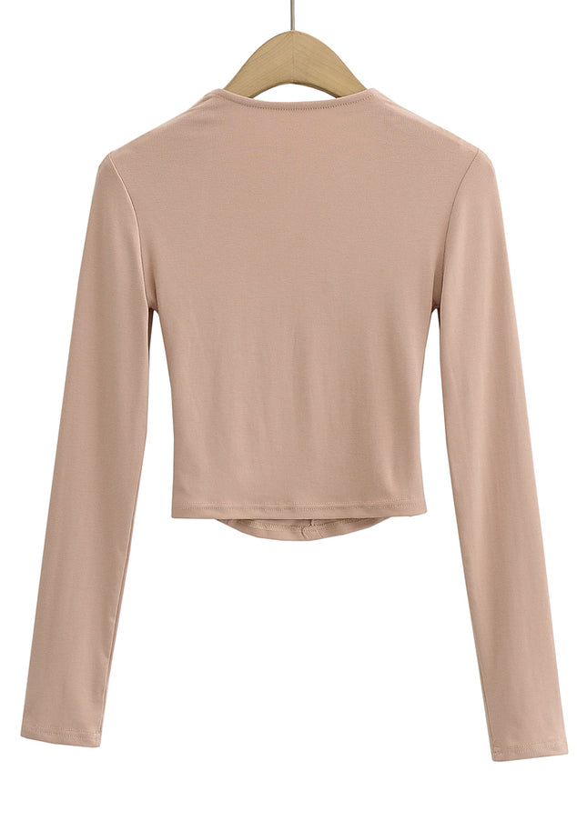 5 Colorway square Collar Solid Color Front Pleated Long Sleeve Casual Women's T-shirt
