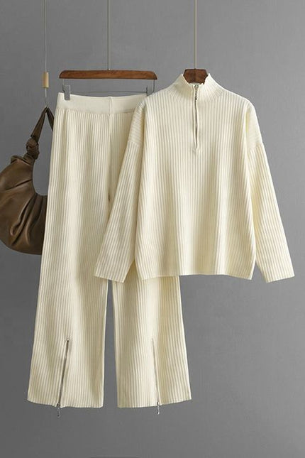 Stand Collar Long Sleeve Fashion Set Women's Autumn Winter Plain Loose Knit Sweater Two-piece Set