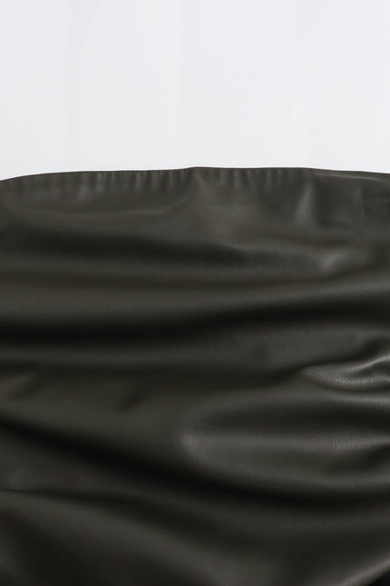 3 Colorway Zipper Fly Solid Color Pleated Strapless Casual Fashion Women Leather Long Dress