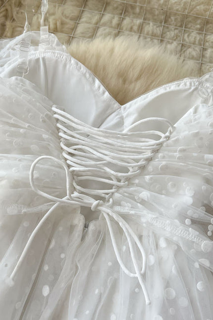 Women's Summer French Light Luxury Small Collection Waist Gauze Shampan Dress White Light Wedding Dress