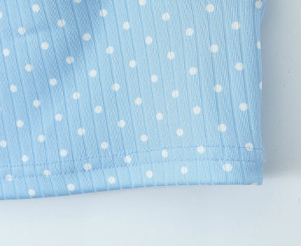 Light Blue Color Polka Dot Print Back Hollow Out Casual Fashion Women's Halter Crop tank Top