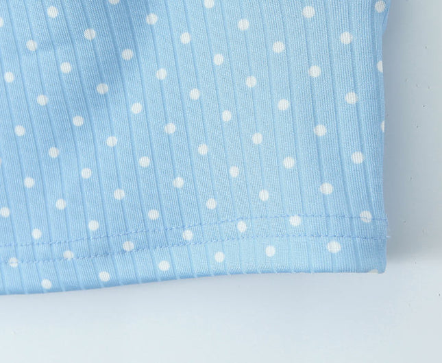 Light Blue Color Polka Dot Print Back Hollow Out Casual Fashion Women's Halter Crop tank Top
