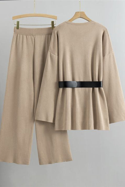 Knitted Wide Leg Pants Sweater Set for Women Spring and Autumn New Style Loose and Fashionable Temperament Two-piece Set