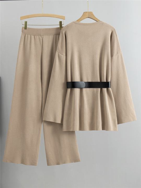 Knitted Wide Leg Pants Sweater Set for Women Spring and Autumn New Style Loose and Fashionable Temperament Two-piece Set