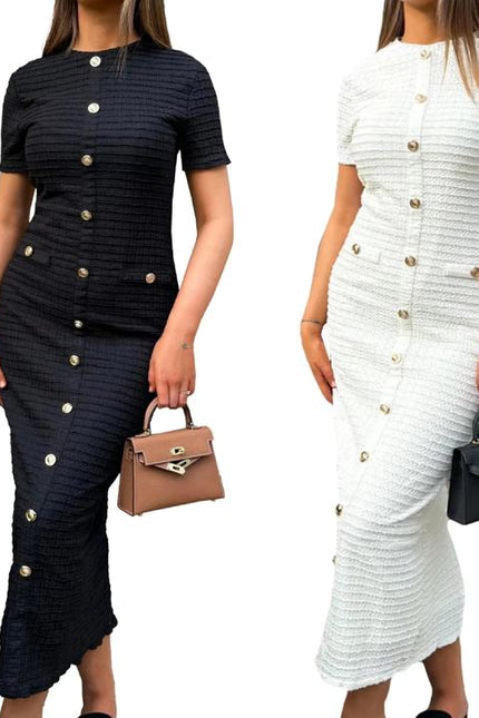 European and American Style Retro Knitted Short-sleeved Dress Figure-slimming