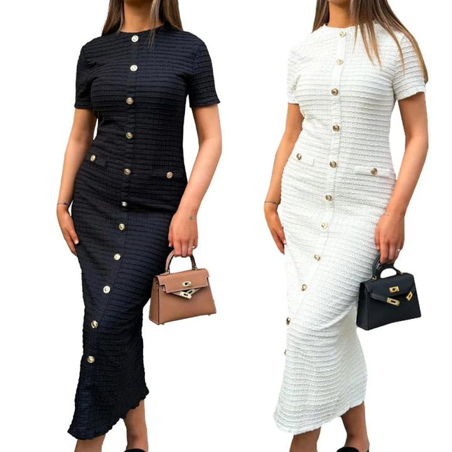 European and American Style Retro Knitted Short-sleeved Dress Figure-slimming