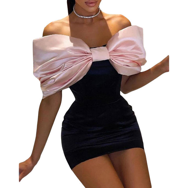 Women Sweet Satin Elegant Backless Front Bow Bodycon Evening Dress Sleeveless Pure Color Casual Dresses