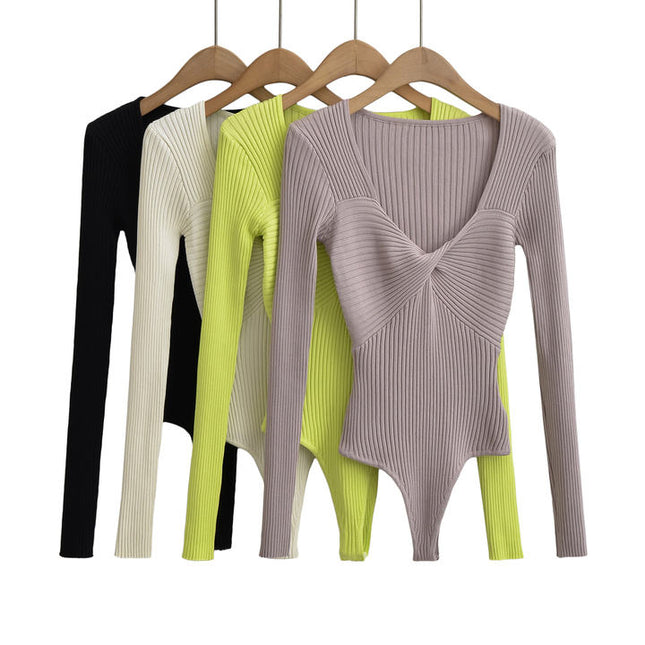 4 Colorway düz renk Logn kollu ön pilili kare yaka rahat mütevazı kadınlar tek parça tulum