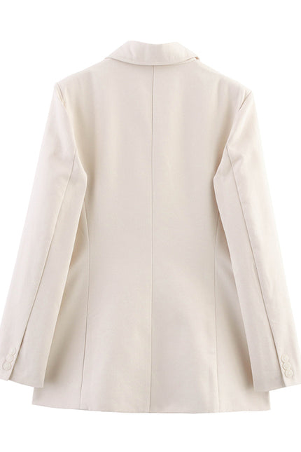 Double Breasted Beige Color Long Sleeve Notched Collar Casual Fashion blazer Jacket for Women