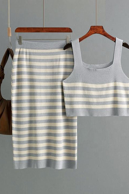 2025 New Set Women Two Pieces Set Knit Skirt Stripe Set