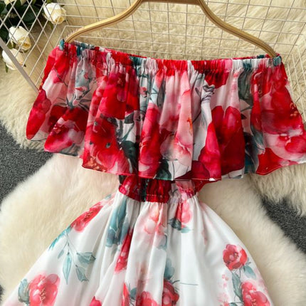 New Ruffled Floral Resort Dress With Waist Cinching Ruffled Dress