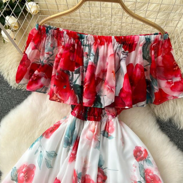 New Ruffled Floral Resort Dress With Waist Cinching Ruffled Dress