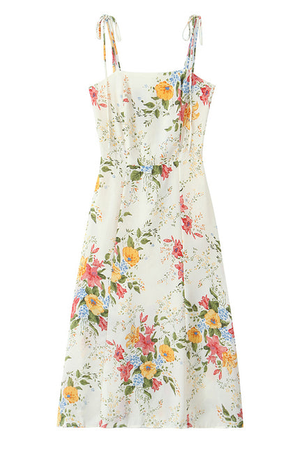 Floral Print Shoulder Strap White Color Hot Sale Casual Fashion Summer Long slip Dress for Women