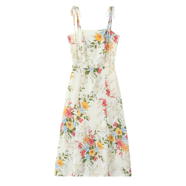 Floral Print Shoulder Strap White Color Hot Sale Casual Fashion Summer Long slip Dress for Women