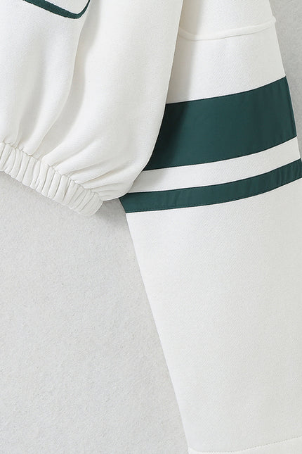 Crew Neck Letter Print Long Sleeve White Color Casual Fashion Crop Sweatshirt for Women