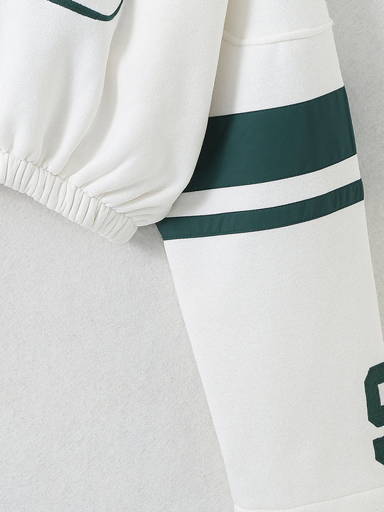 Crew Neck Letter Print Long Sleeve White Color Casual Fashion Crop Sweatshirt for Women