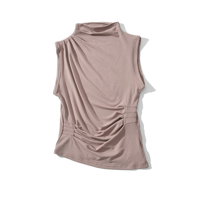 4 Colorway Turtleneck Collar Solid Color Sleeveless Casual Fashion Women's tank Top