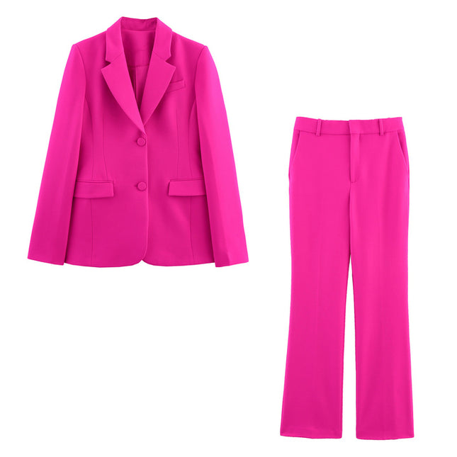 Notched Collar Rose Color Long Sleeve Single Breasted Casual Fashion blazer Jacket for Women