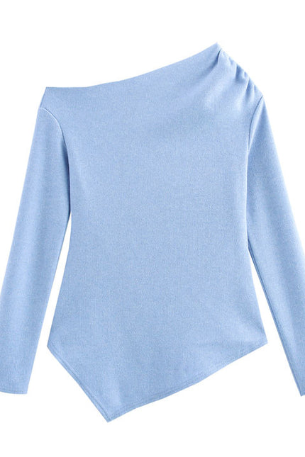 3 Colorway Solid Color Long Sleeve Asymmetrical Design Casual Fashion Tops Blouse Shirts for Women