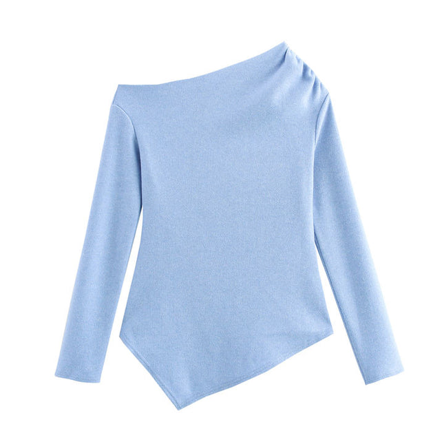 3 Colorway Solid Color Long Sleeve Asymmetrical Design Casual Fashion Tops Blouse Shirts for Women