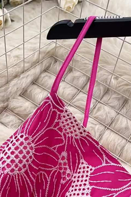 French Premium Embroidery Hollow Out Backless Halter Vacation Elegant Long Dresses for Women