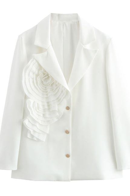 White Color Single Breasted Long Sleeve Front Flower Casual Fashion blazer Jacket for Women