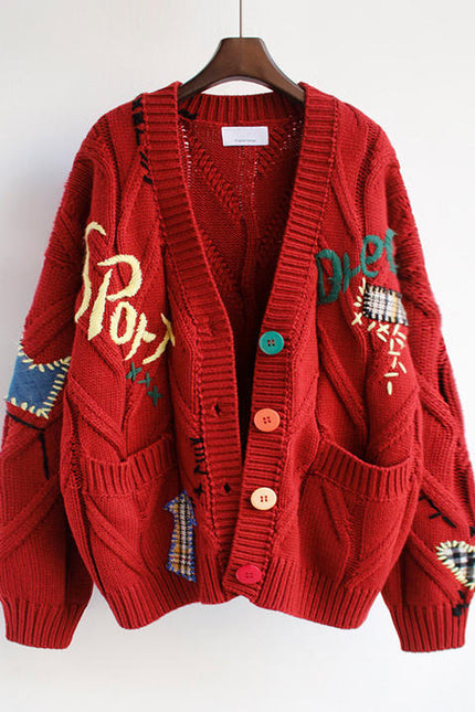 Women's Fall Winter New Letter-inspired Loose Knit Outerwear Trend