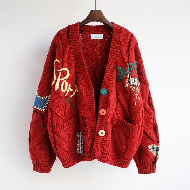 Women's Fall Winter New Letter-inspired Loose Knit Outerwear Trend