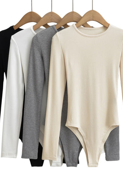 4 Colorway Cuello redondo Color sólido Manga larga Punto Casual Moda Modest Mujeres Mono de una pieza