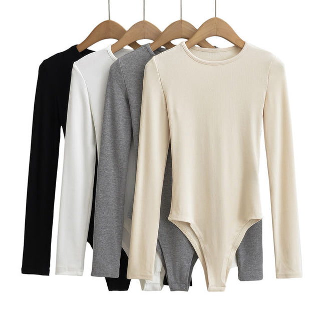 4 Colorway Cuello redondo Color sólido Manga larga Punto Casual Moda Modest Mujeres Mono de una pieza