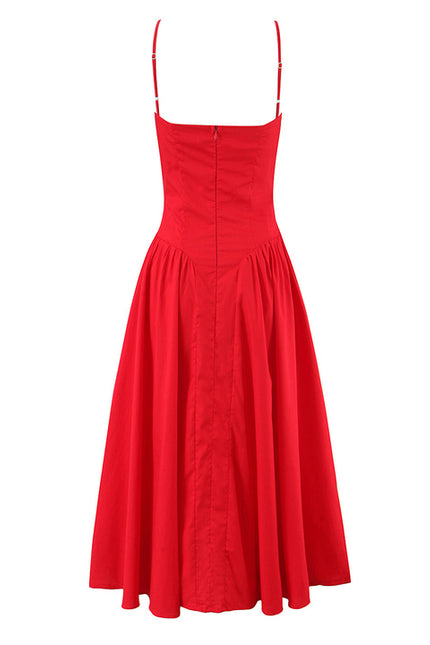 Spaghetti Strap Red Color Zipper Fly Hot Sale Casual Fashion Long Cotton slip Dress for Women