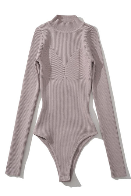 4 Colorway Solid Color Long Sleeve Knitted Casual Fashion Bodysuits for Women
