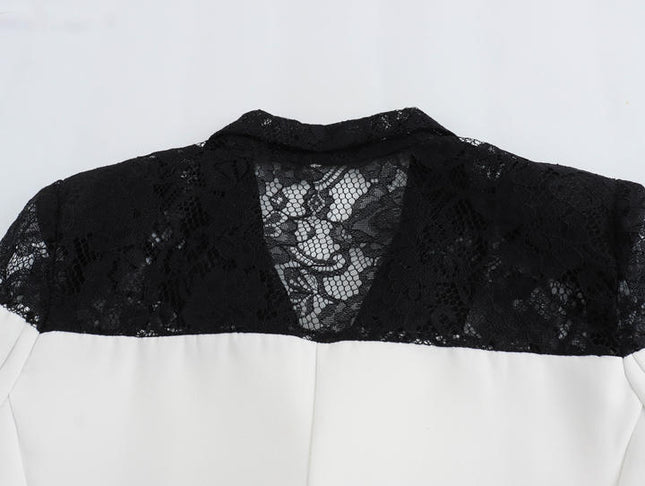 Patchwork Design White Black Color Double Breasted Long Sleeve Casual Fashion blazer for Women