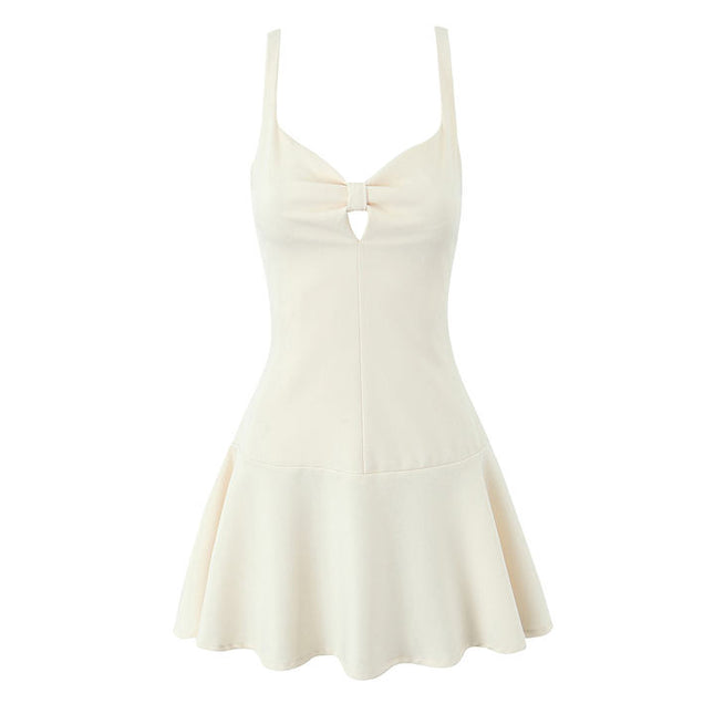 2 Colorway Shoulder Strap Solid Color Front Hollow Out Casual Fashion Mini slip Dress for Women