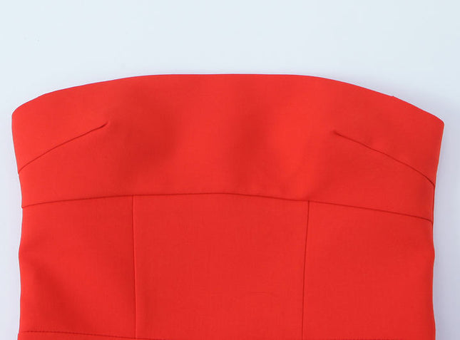 Strapless Red Color Zipper Fly Hot Sale Casual Fashion Mini Dress for Women
