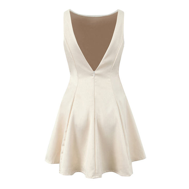 2 Colorway Back Hollow Out Crew Neck Sleeveless Solid Color Causal Fashion Summer Mini Dress for Women