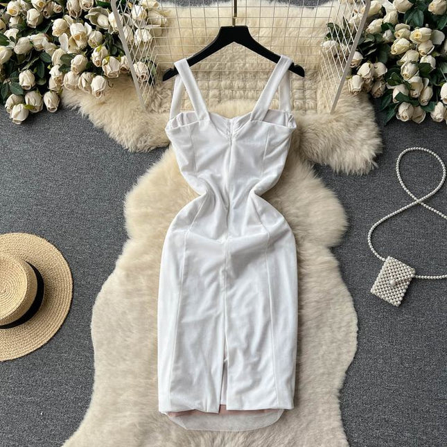 Vintage Mesh Pleated Splicing Sheath Slimming Gown Dresses