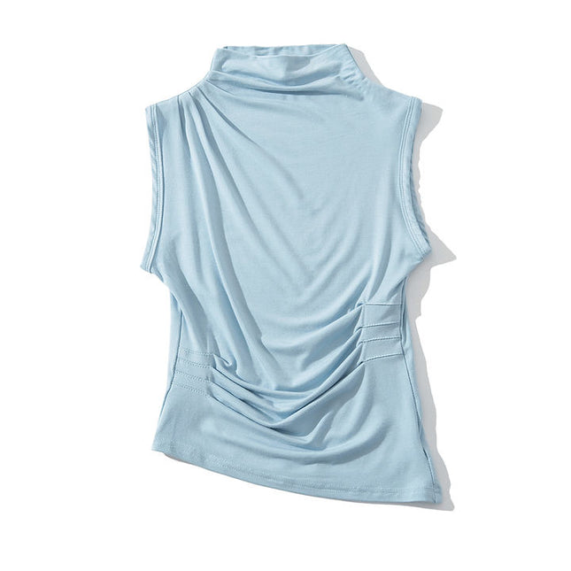 4 Colorway Turtleneck Collar Solid Color Sleeveless Casual Fashion Women's tank Top