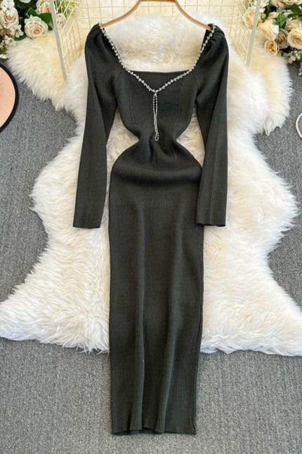 Knit Dress Women'S New Square Neck Sexy Slim Tight Dresses