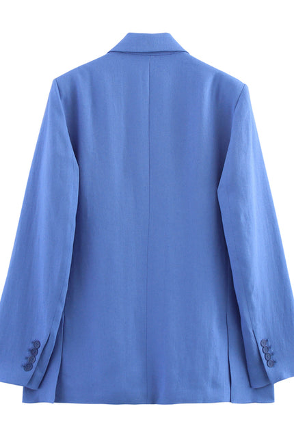 Notched Collar Blue Color Long Sleeve Single Breasted Casual Fashion blazer Jacket for Women