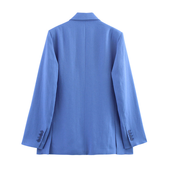 Notched Collar Blue Color Long Sleeve Single Breasted Casual Fashion blazer Jacket for Women