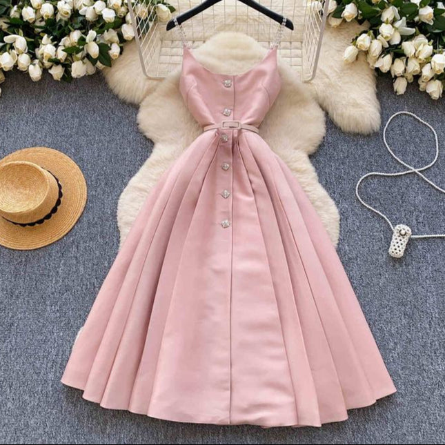 New Design Sense V-neck Backless Retro Solid Color Women's Casual Dress Prom Dress
