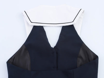 Back Hollow Out Buttons up Navy Color Hot Sale Casual Fashion Women's tank Tops