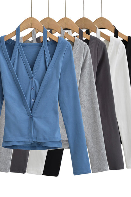 5 Colorway Solid Color Buttons up Long Sleeve Casual Fashion Women t Shirt