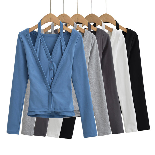 5 Colorway Solid Color Buttons up Long Sleeve Casual Fashion Women t Shirt