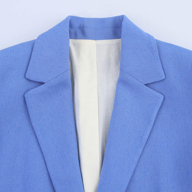 Notched Collar Blue Color Long Sleeve Single Breasted Casual Fashion blazer Jacket for Women