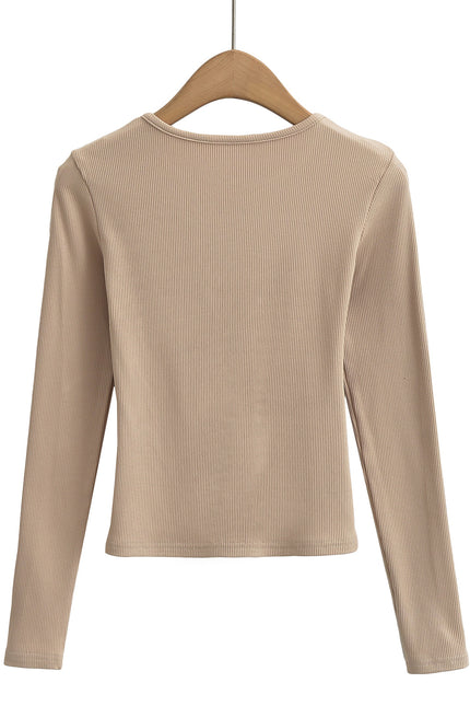 4 Colorway Crew Neck Solid Color Long Sleeve Casual Fashion Knitted t Shirt for Women